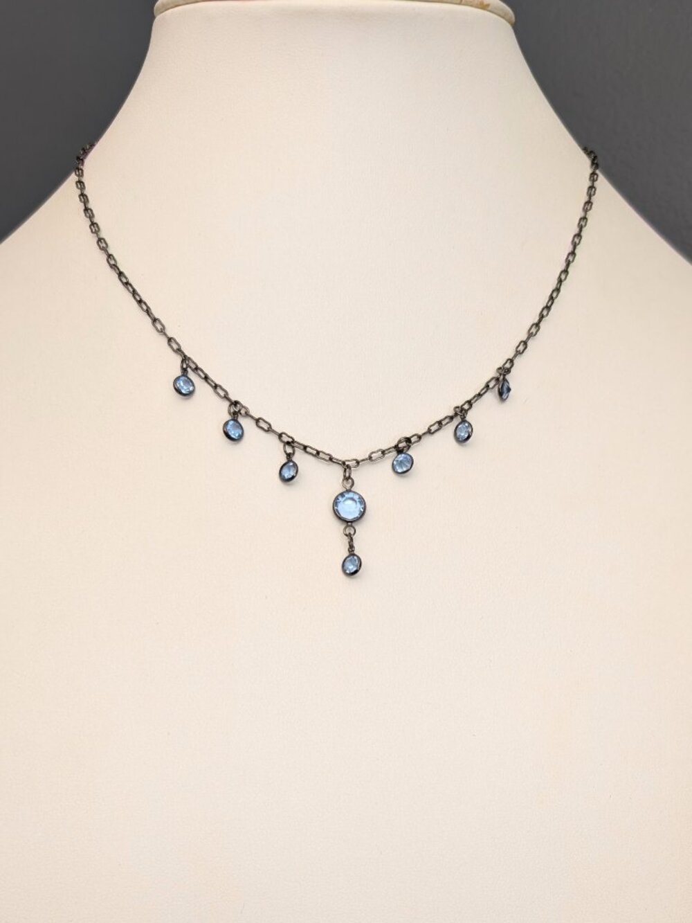 Delicate blue bead dangle necklace